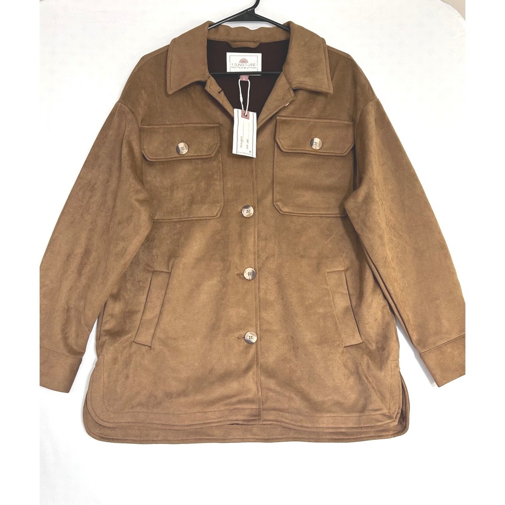 1 Sunset Lane Faux Suede Shacket Camel Brown Button Front Jacket JKJR3175 L